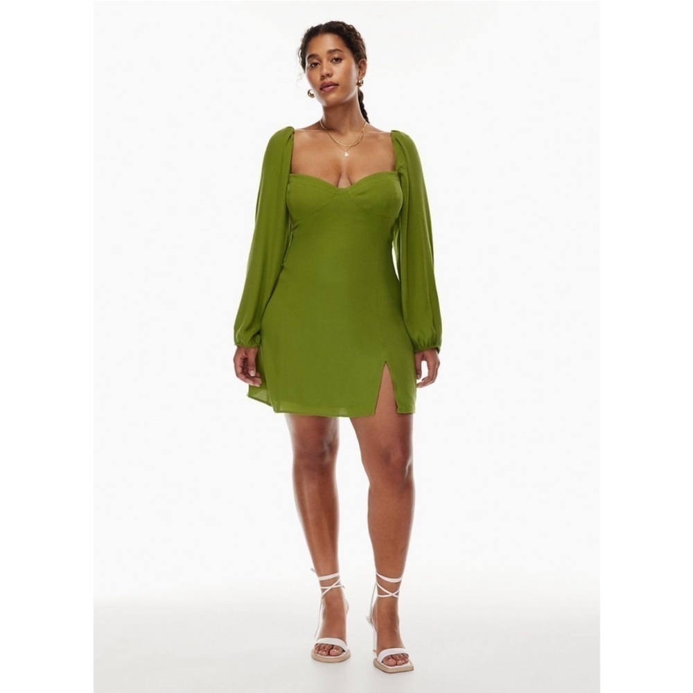 Wilfred | Novella Puff Sleeve Mini Dress Succulent Green Size 6 Aritzia
